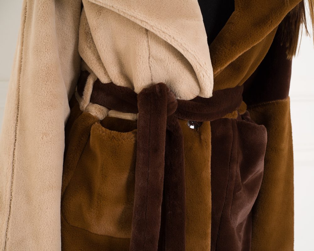 Due Linee Dámsky obojstranný kabát tricolor hnedá