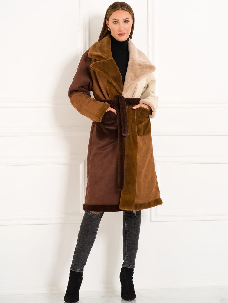 Due Linee Dámsky obojstranný kabát tricolor hnedá