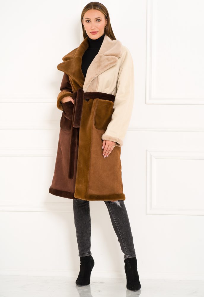 Due Linee Dámsky obojstranný kabát tricolor hnedá