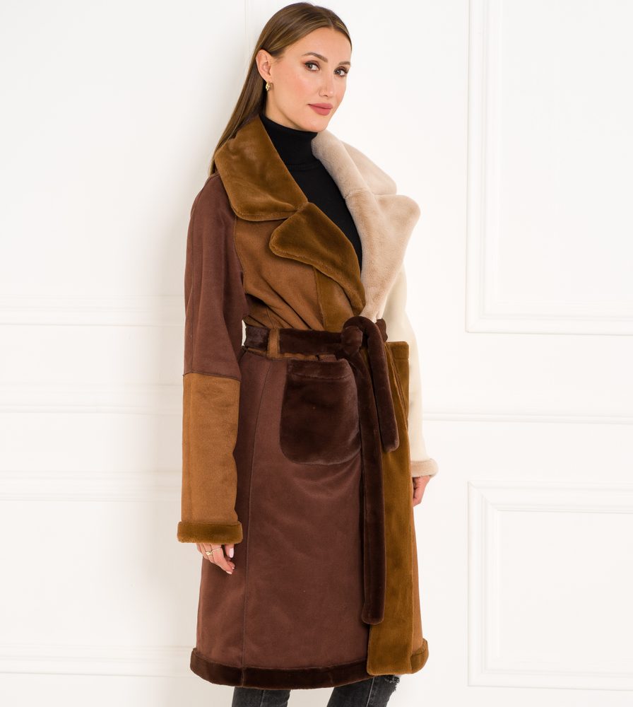 Due Linee Dámsky obojstranný kabát tricolor hnedá