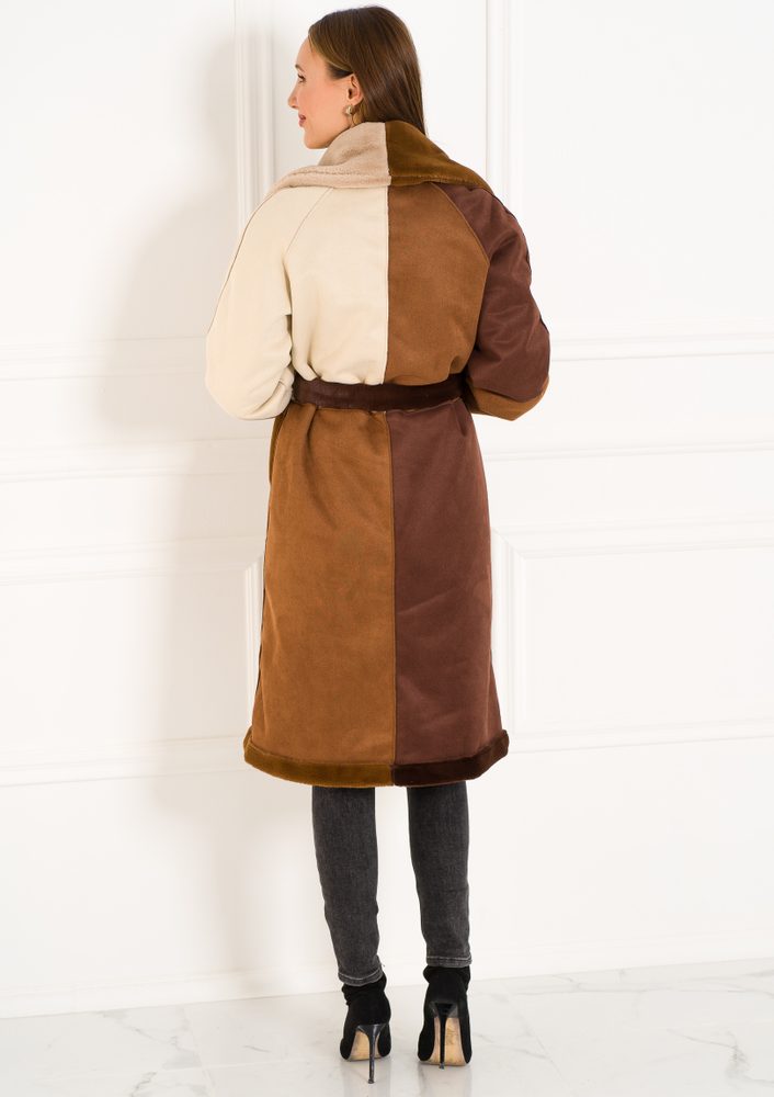 Due Linee Dámsky obojstranný kabát tricolor hnedá