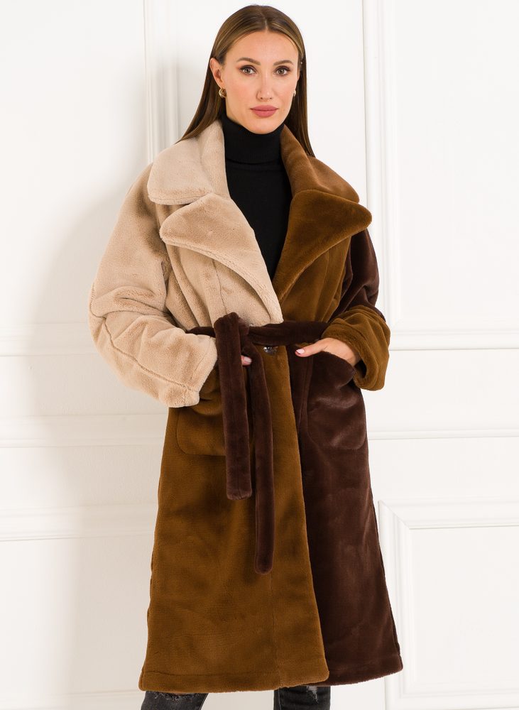 Due Linee Dámsky obojstranný kabát tricolor hnedá