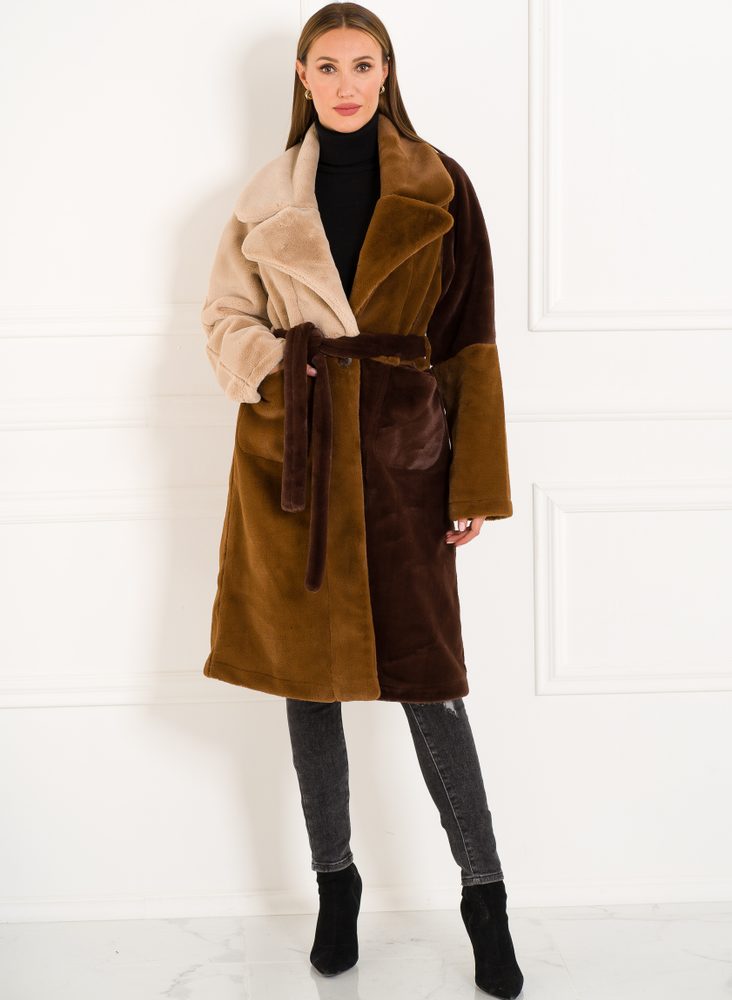 Due Linee Dámsky obojstranný kabát tricolor hnedá