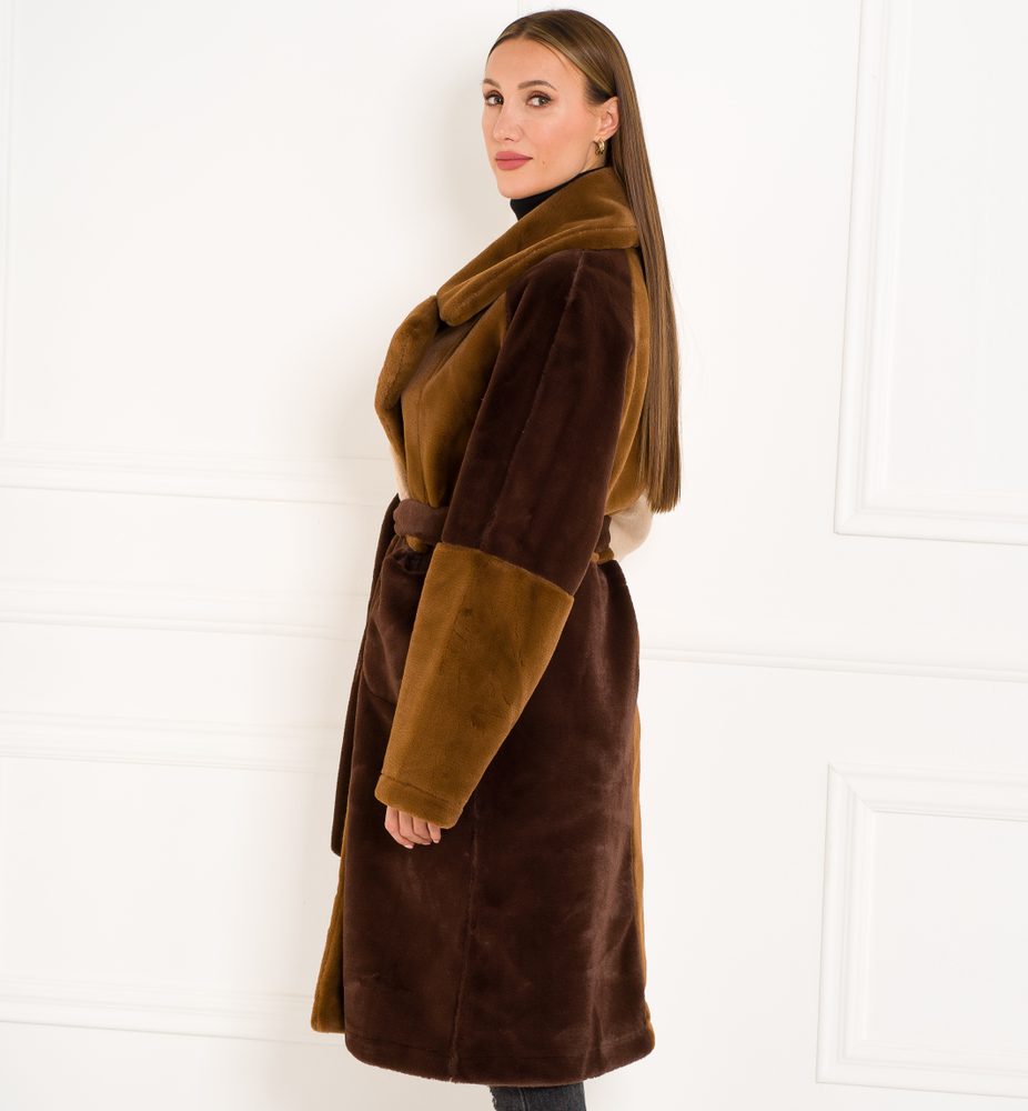 Due Linee Dámsky obojstranný kabát tricolor hnedá