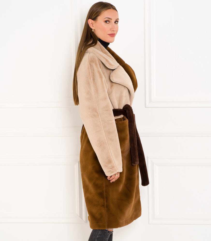 Due Linee Dámsky obojstranný kabát tricolor hnedá