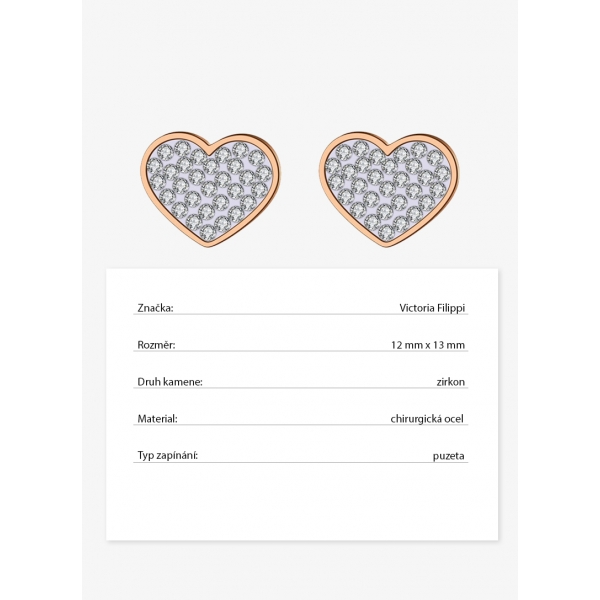 Victoria Filippi Stainless Steel Ocelové náušnice se zirkonem Yara Gold - pecky, srdce