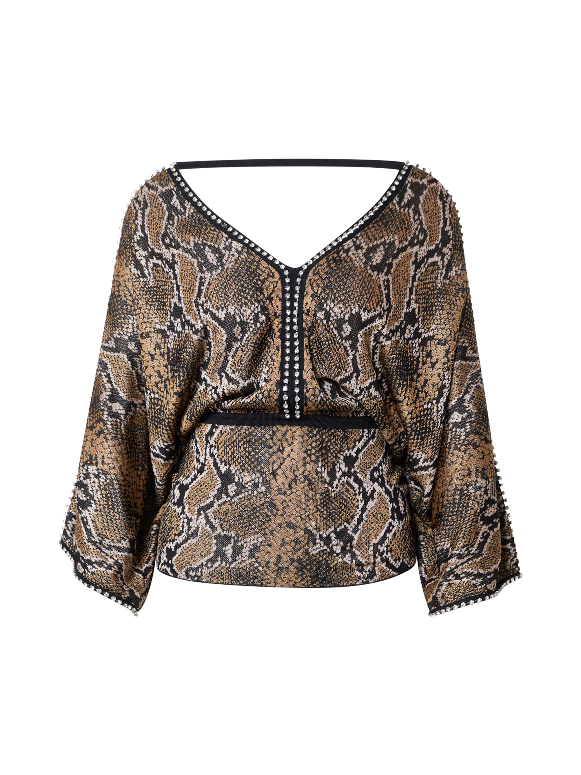 Karen Millen Blúzka svetlohnedá / čierna / strieborná / šedobiela