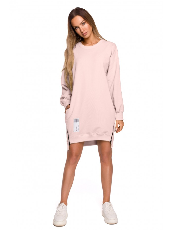 Moe M676 Svetrová tunika so zipsami - cukríkovo ružová