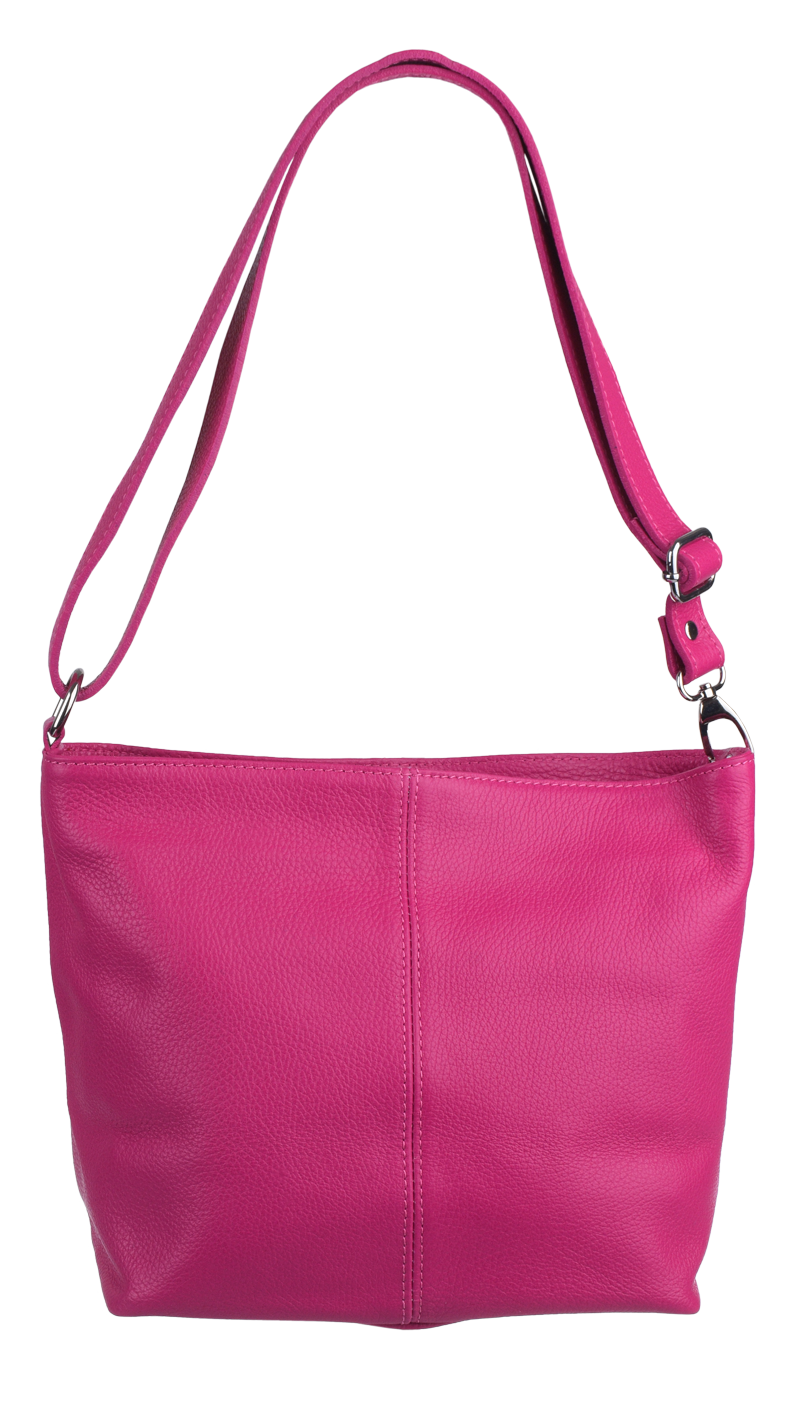 Ružová kožená talianska crossbody kabelka Prisca Fuxia Scura s prídavným pruhom IV NovaKabelka.sk