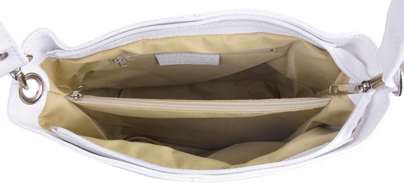 Biela kožená talianska crossbody kabelka Prisca Bianca s prídavným pruhom X NovaKabelka.sk