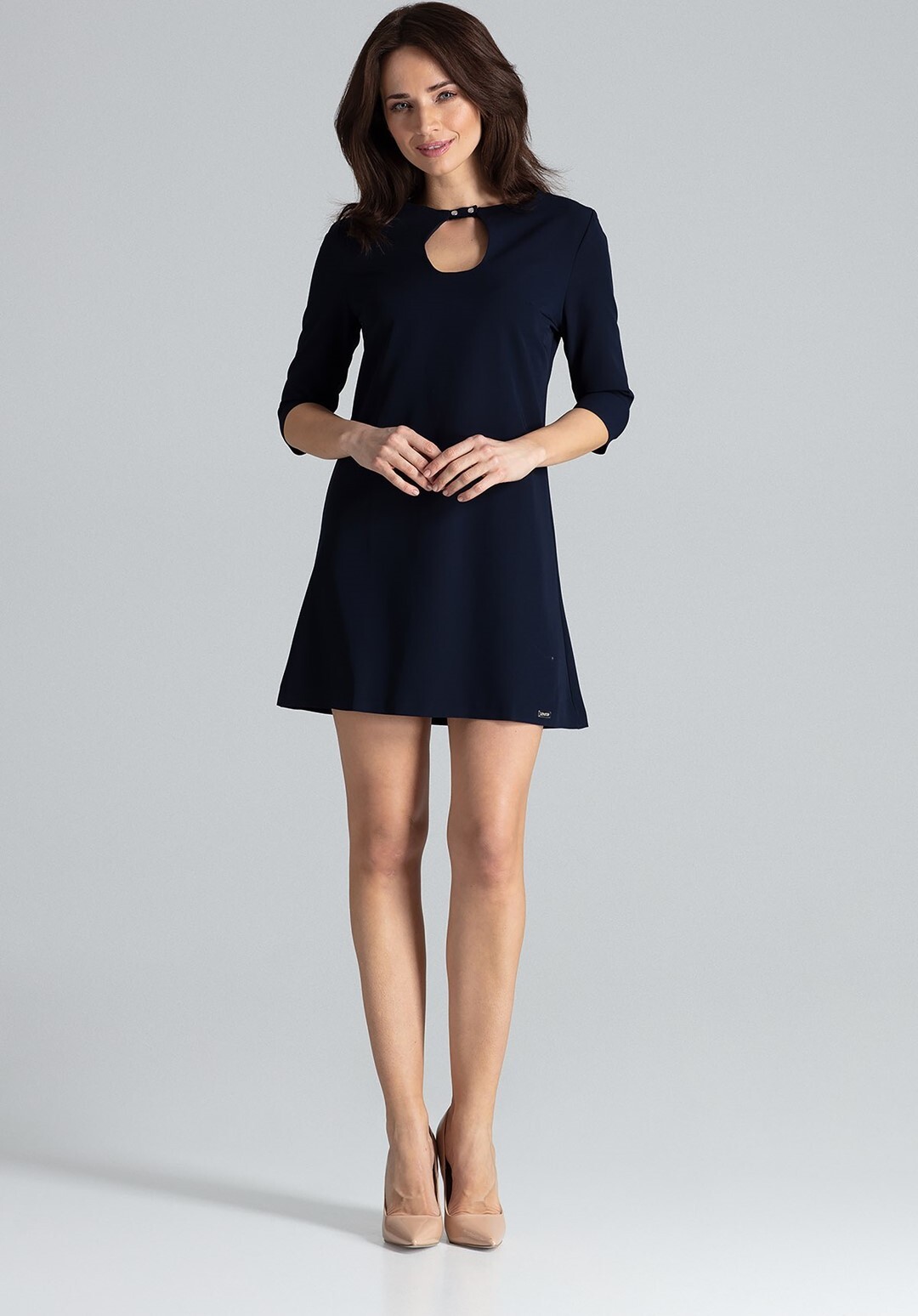 LENITIF Tmavo modré šaty so zapínaním pri krku L001