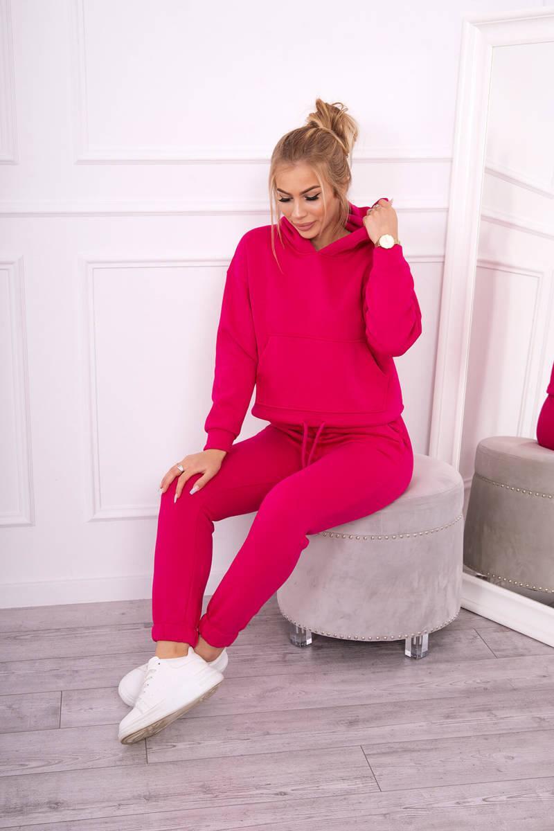 MladaModa Zateplená tepláková súprava s mikinou so zaväzovaním dole model 68816 fuksiová