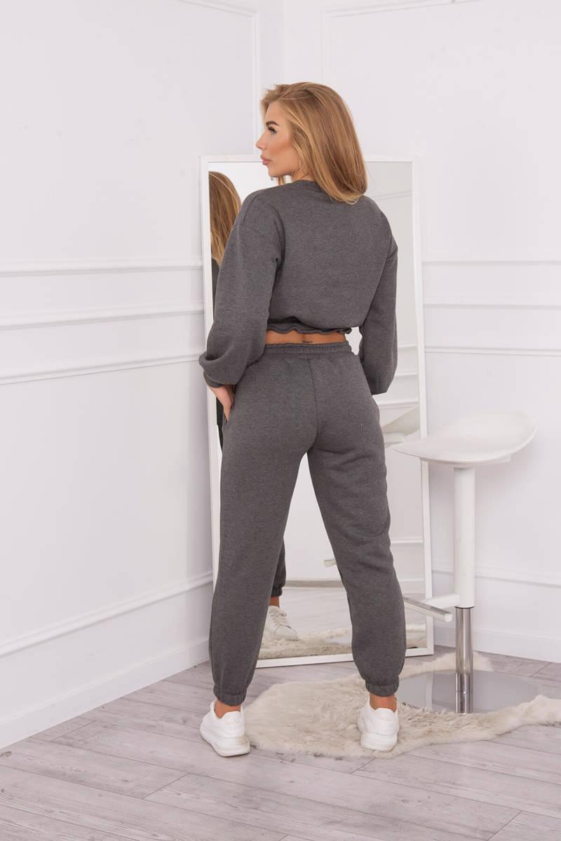 MladaModa Zateplená crop-topová tepláková súprava 69416 grafitová