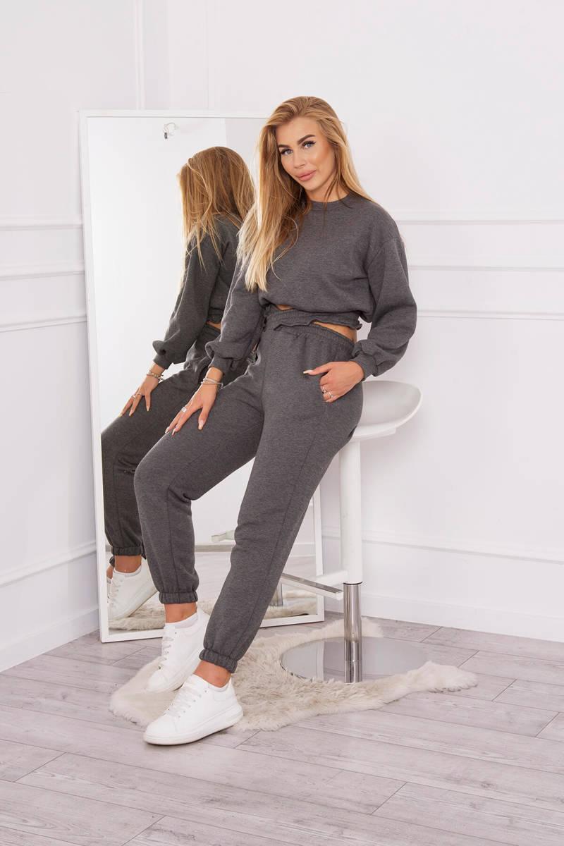 MladaModa Zateplená crop-topová tepláková súprava 69416 grafitová