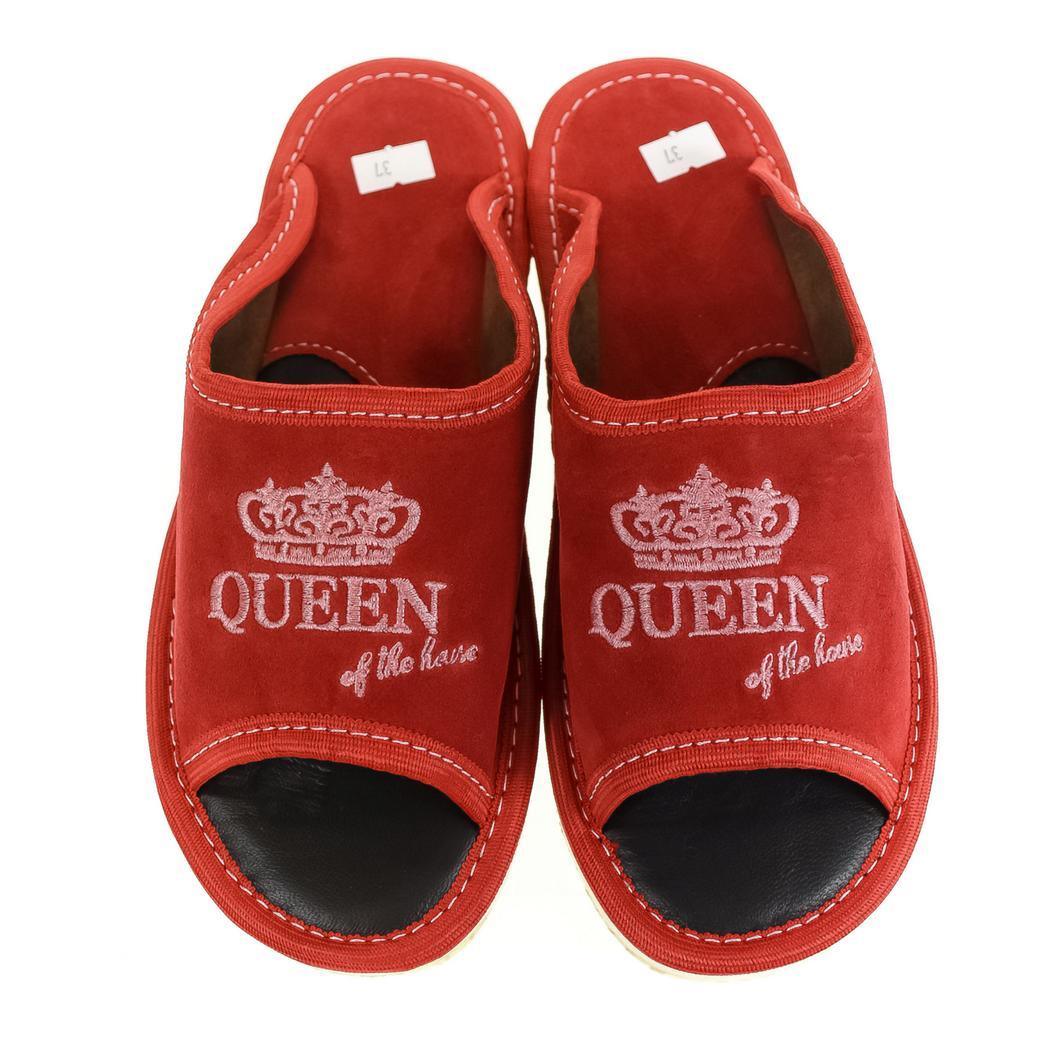 JOHN-C Luxusné dámske červené papuče QUEEN of the HOUSE