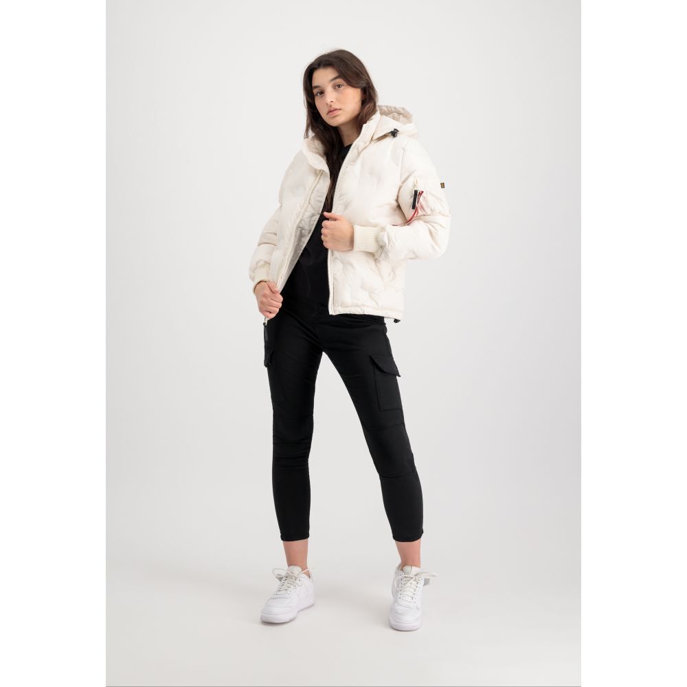 Bunda ALPHA INDUSTRIES Wmn Hooded Logo Puffer biela