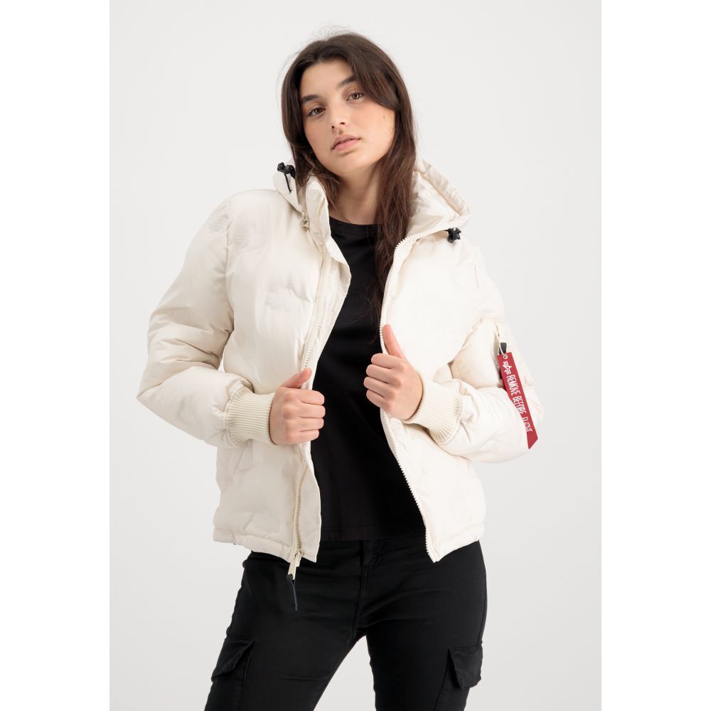 Bunda ALPHA INDUSTRIES Wmn Hooded Logo Puffer biela