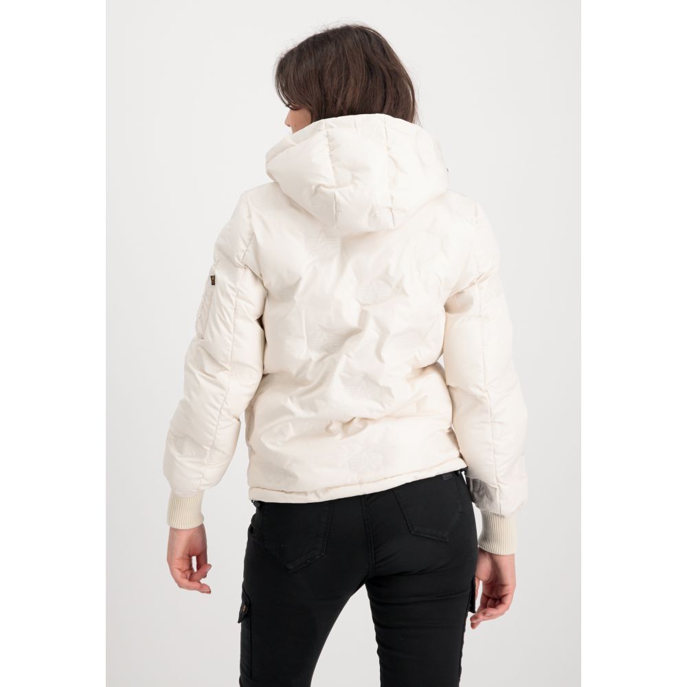 Bunda ALPHA INDUSTRIES Wmn Hooded Logo Puffer biela