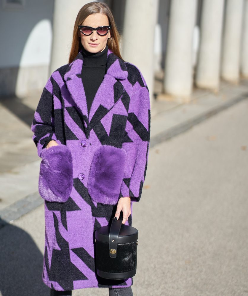 Due Linee Dámsky obojstranný kabát s vreckami fialový