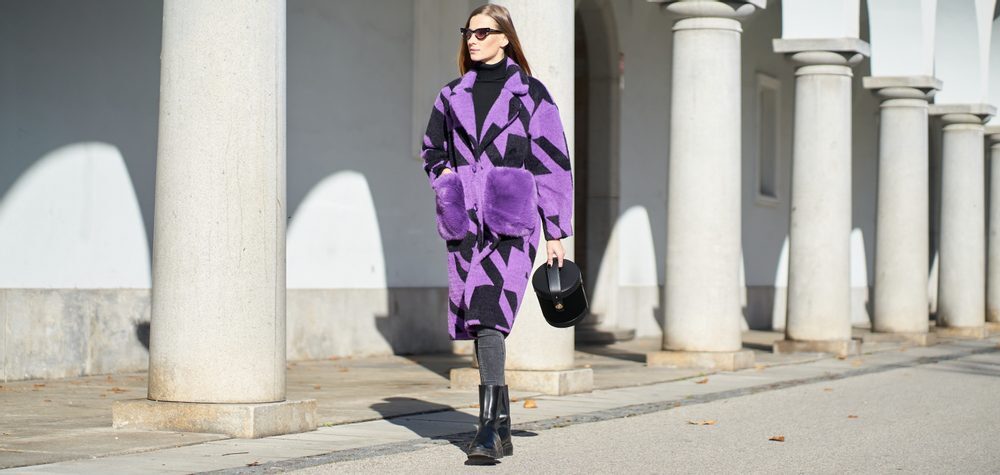 Due Linee Dámsky obojstranný kabát s vreckami fialový