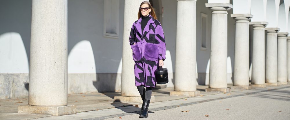 Due Linee Dámsky obojstranný kabát s vreckami fialový