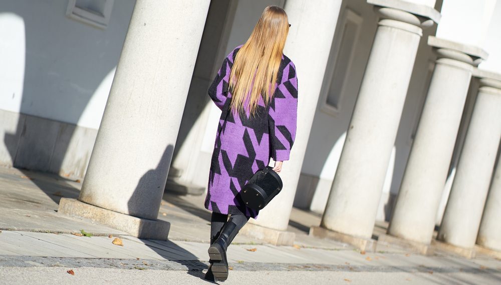 Due Linee Dámsky obojstranný kabát s vreckami fialový