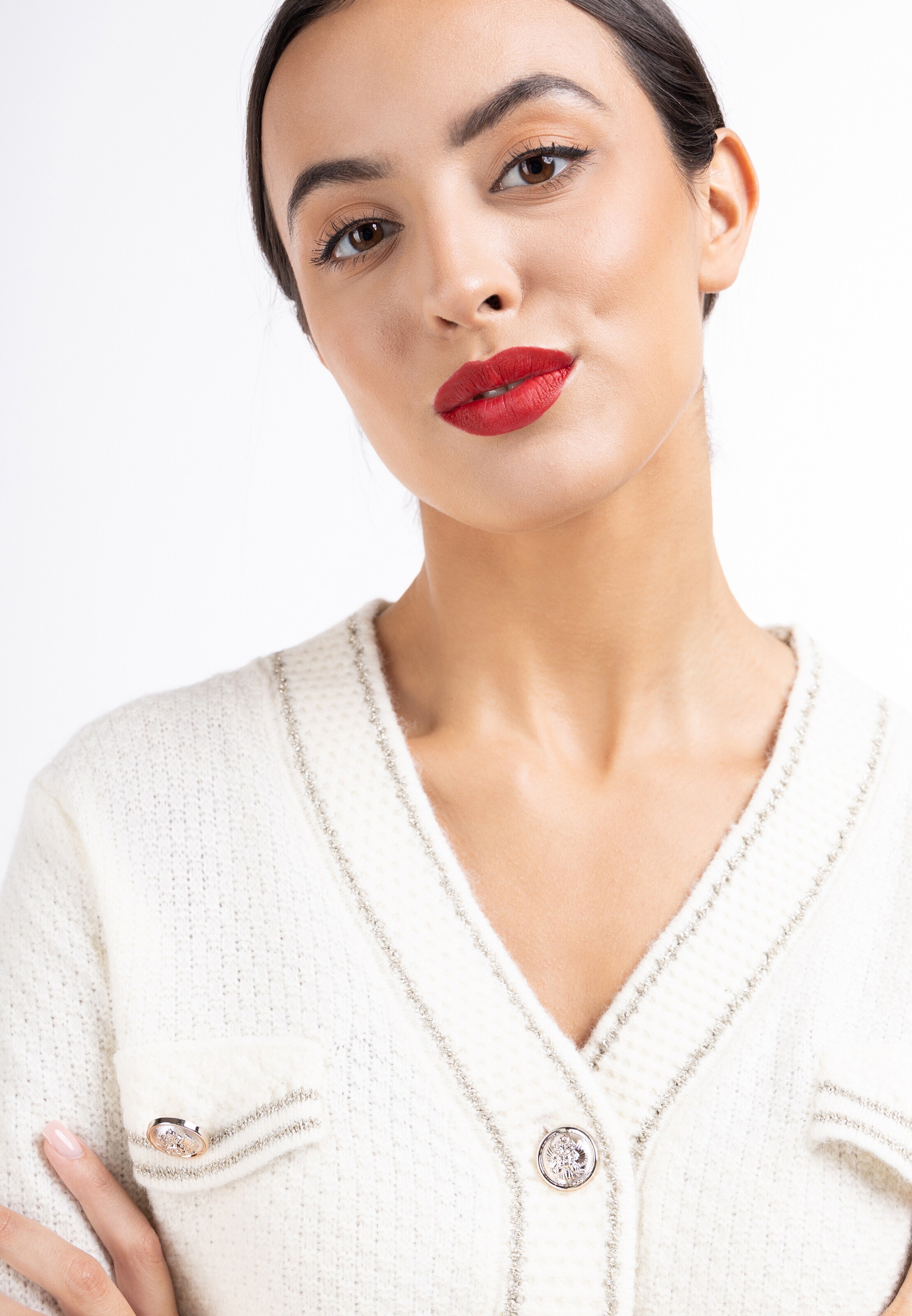 faina Kardigán zlatá / biela ako vlna