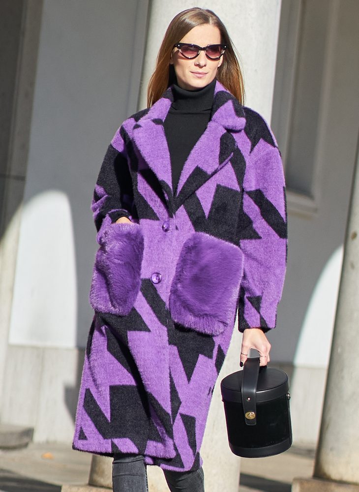 Due Linee Dámsky obojstranný kabát s vreckami fialový