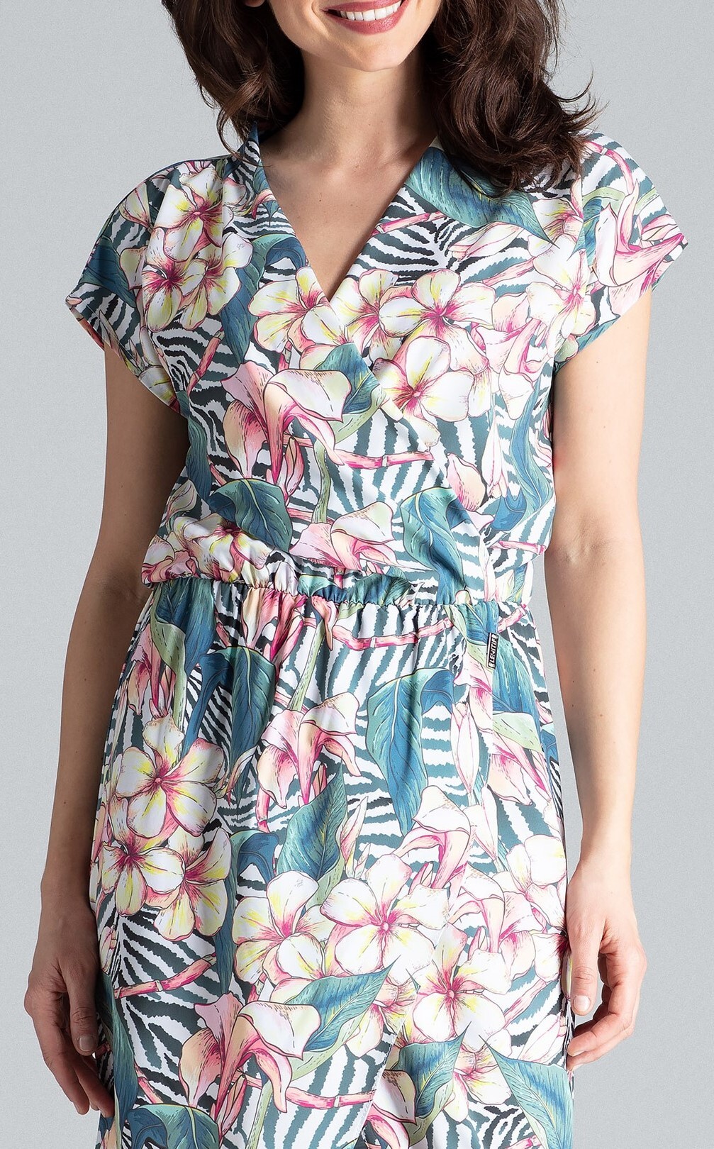 LENITIF Dlhé šaty s kvetinovým vzorom a rozpárkom L033