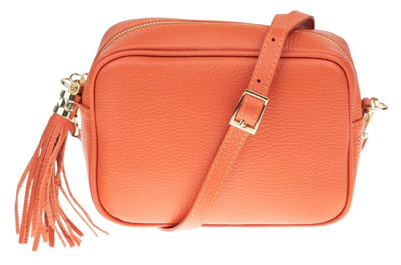 Oranžová kožená talianska crossbody kabelka Bala Arancione s prídavným pruhom II NovaKabelka.sk