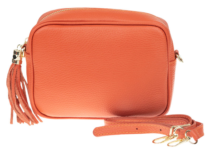 Oranžová kožená talianska crossbody kabelka Bala Arancione s prídavným pruhom II NovaKabelka.sk