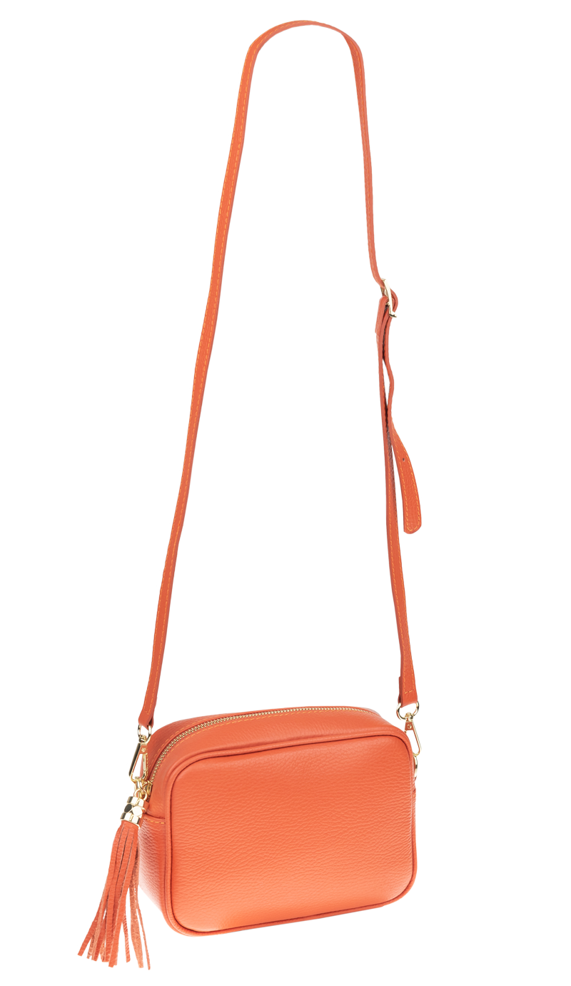 Oranžová kožená talianska crossbody kabelka Bala Arancione s prídavným pruhom II NovaKabelka.sk