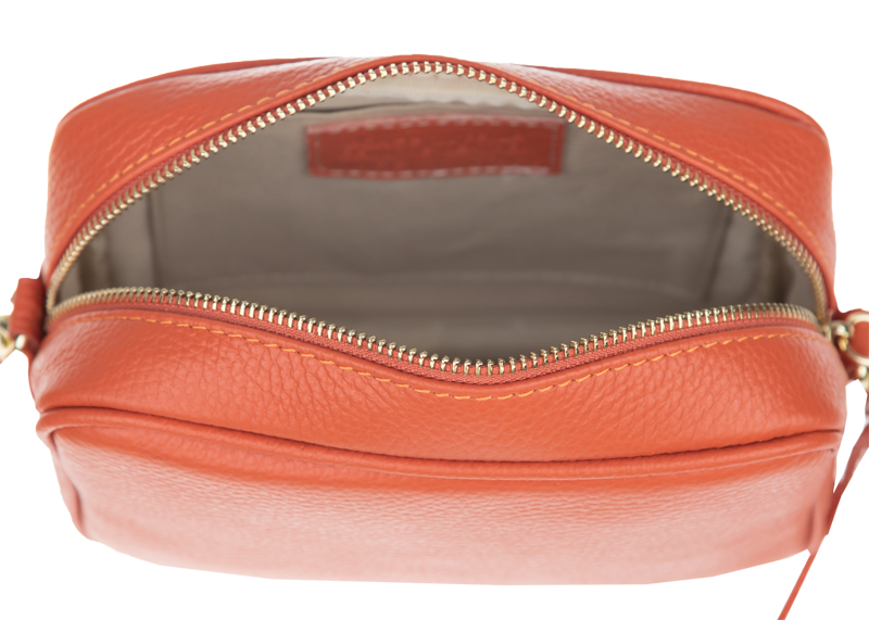 Oranžová kožená talianska crossbody kabelka Bala Arancione s prídavným pruhom II NovaKabelka.sk