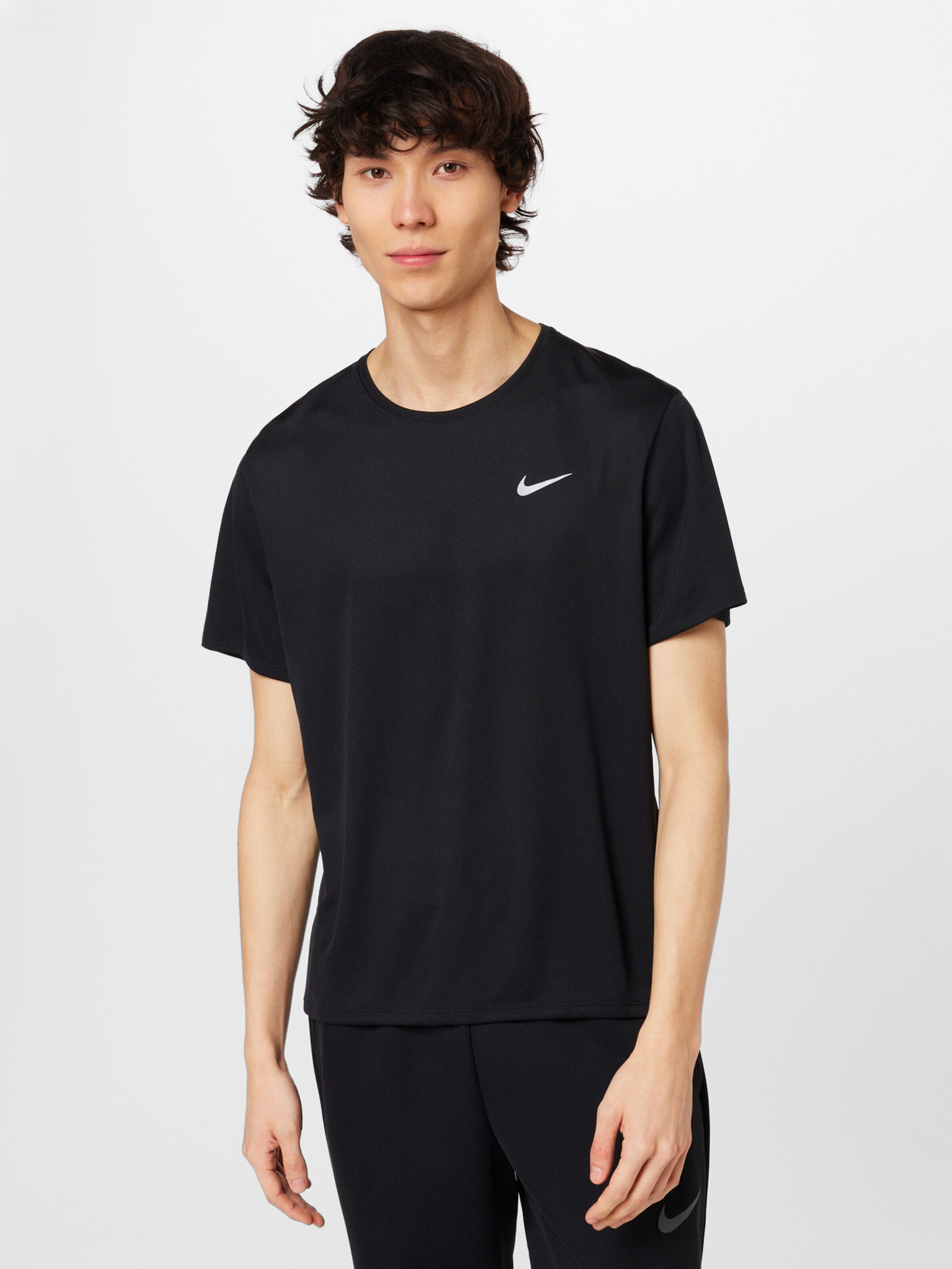 NIKE Funkčné tričko 'Miler' čierna / biela