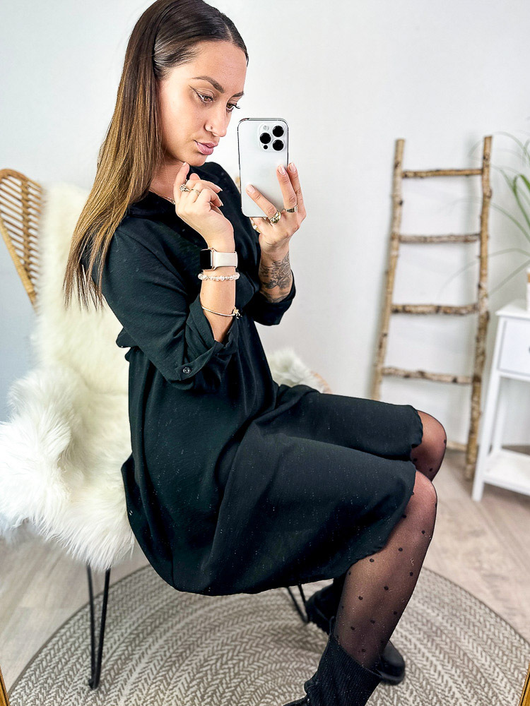 MFY Čierne košeľové šaty s opaskom v midi dĺžke