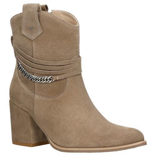 Wojas Béžové Dámske Členkové Topánky Na Podpätku S Ozdobou Okolo Zvršku