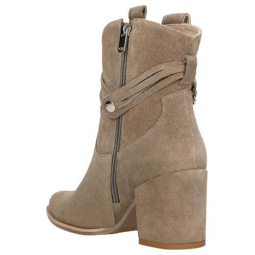 Wojas Béžové Dámske Členkové Topánky Na Podpätku S Ozdobou Okolo Zvršku