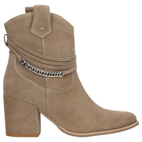 Wojas Béžové Dámske Členkové Topánky Na Podpätku S Ozdobou Okolo Zvršku