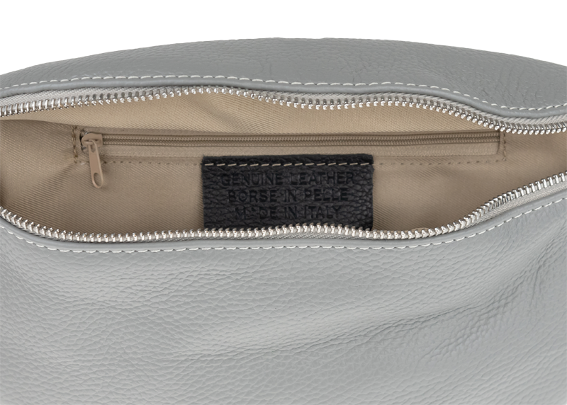 Sivá kožená talianska crossbody kabelka Reni Grande Grigia s prídavným pruhom NovaKabelka.sk