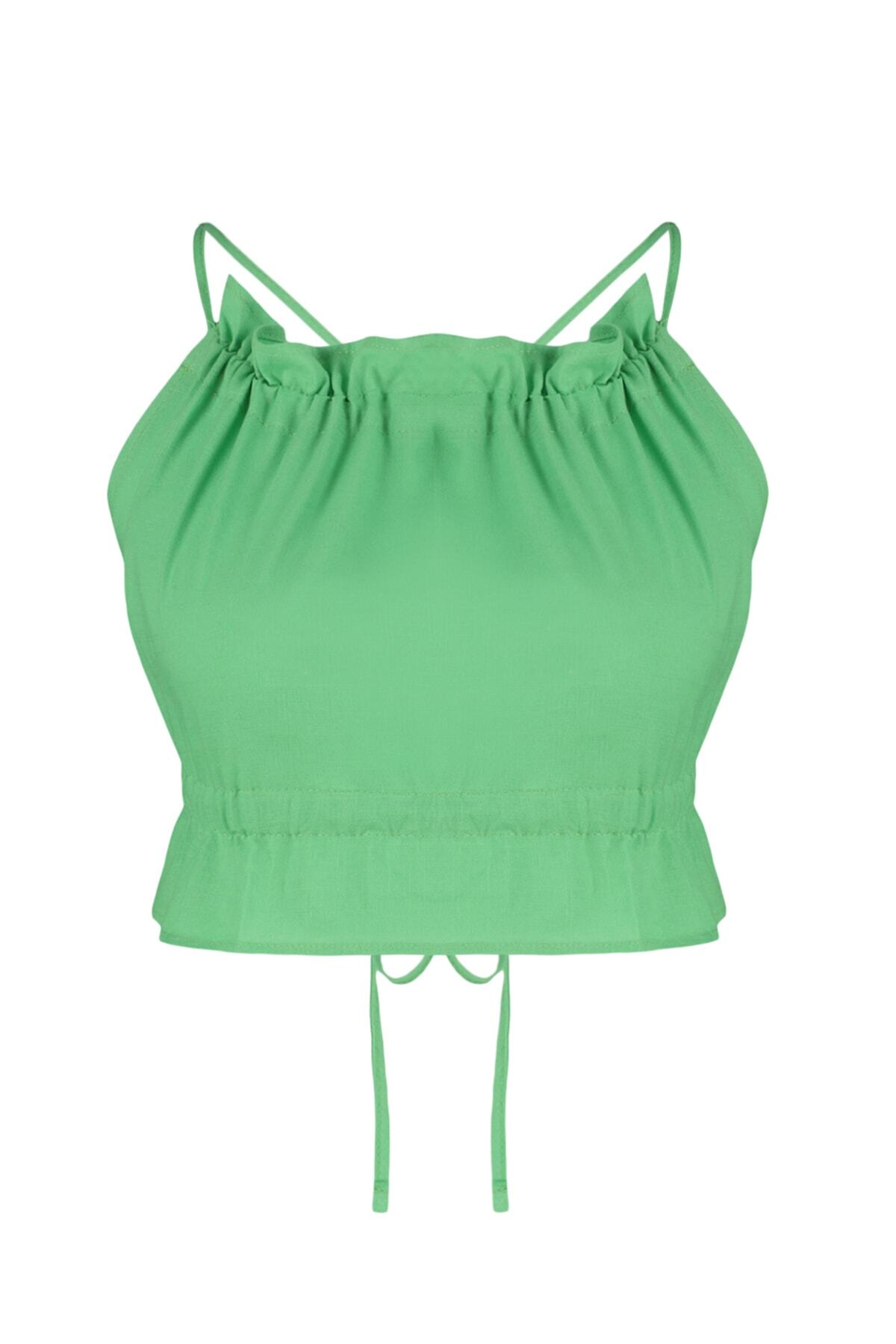 Trendyol Tropická Zelená Tkaná Peplumová Crop Top