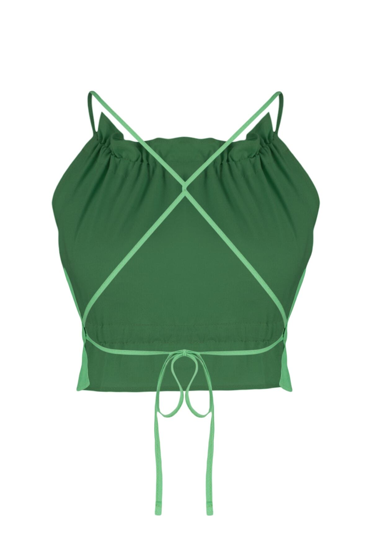 Trendyol Tropická Zelená Tkaná Peplumová Crop Top
