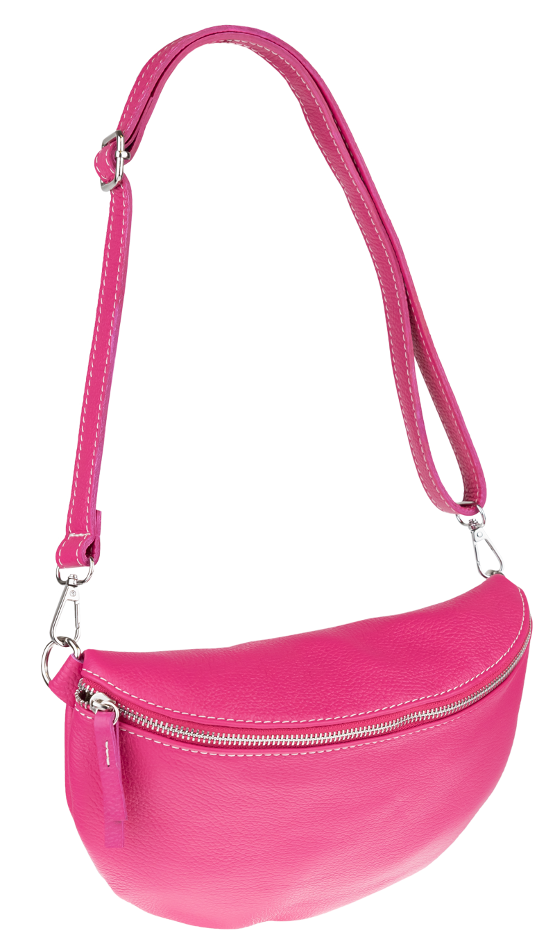 Ružová kožená talianska crossbody kabelka Reni Grande Fuxia s prídavným pruhom VII NovaKabelka.sk