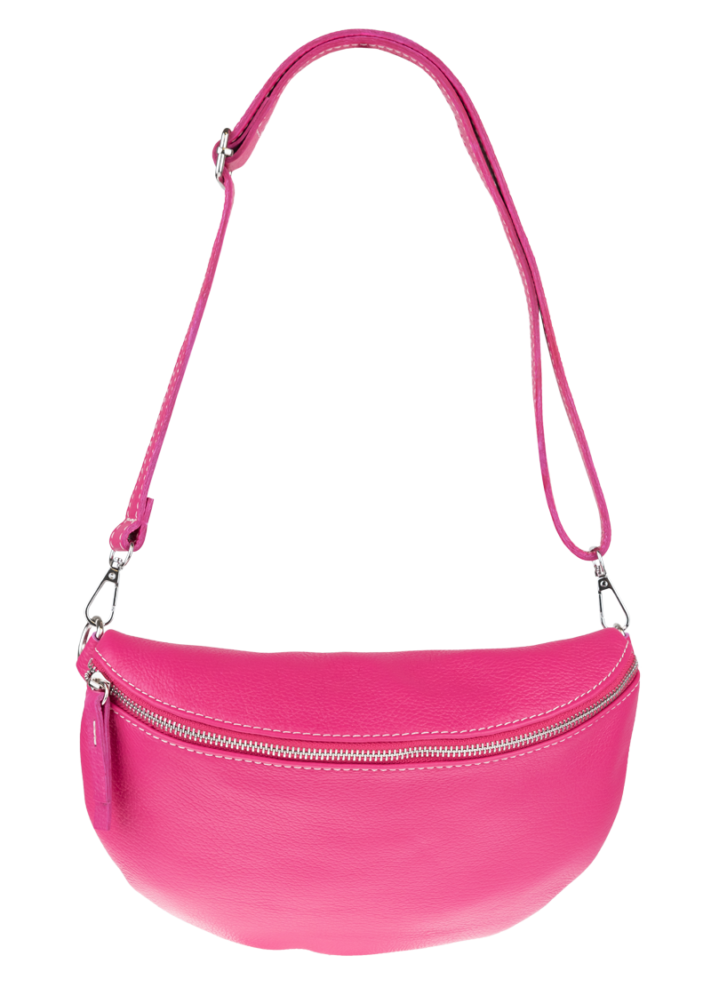 Ružová kožená talianska crossbody kabelka Reni Grande Fuxia s prídavným pruhom VII NovaKabelka.sk