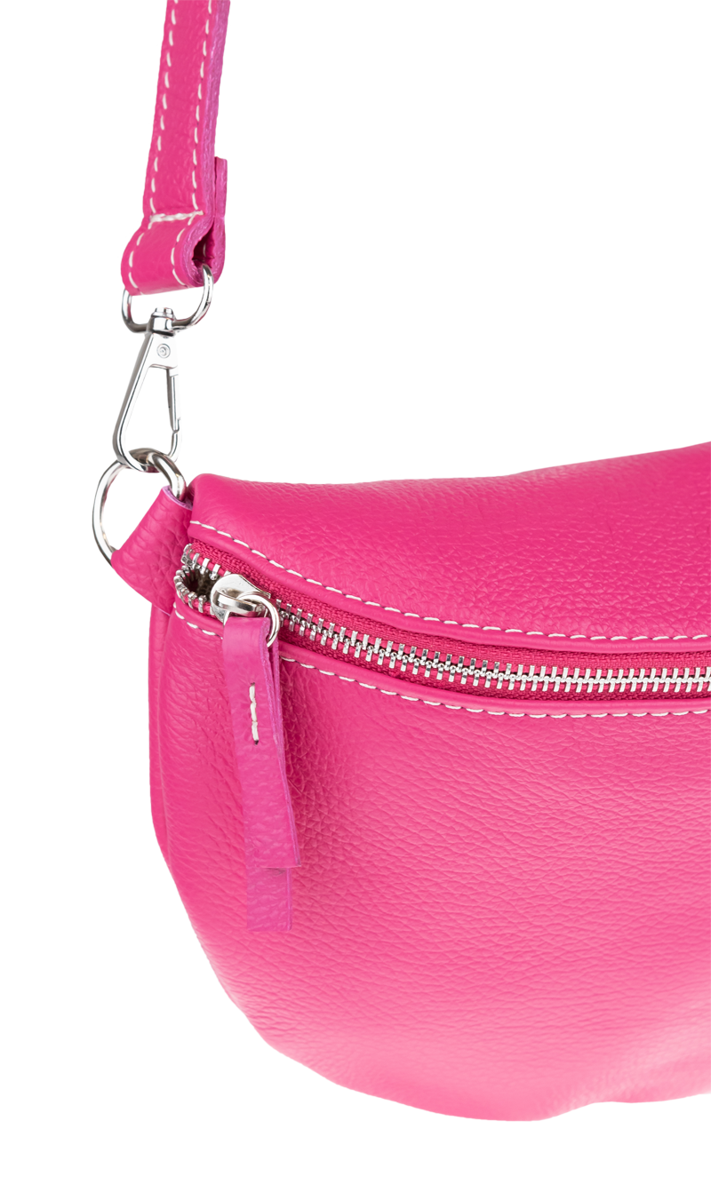 Ružová kožená talianska crossbody kabelka Reni Grande Fuxia s prídavným pruhom VII NovaKabelka.sk