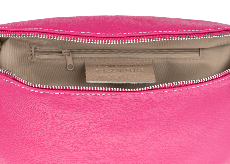 Ružová kožená talianska crossbody kabelka Reni Grande Fuxia s prídavným pruhom VII NovaKabelka.sk