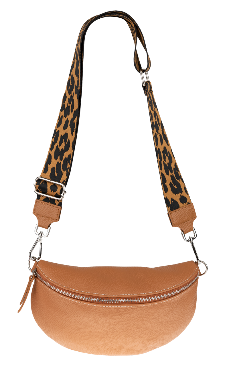 Camel kožená talianska crossbody kabelka Reni Grande Camel s prídavným pruhom NovaKabelka.sk
