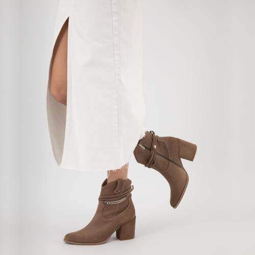 Wojas Béžové Dámske Členkové Topánky Na Podpätku S Ozdobou Okolo Zvršku