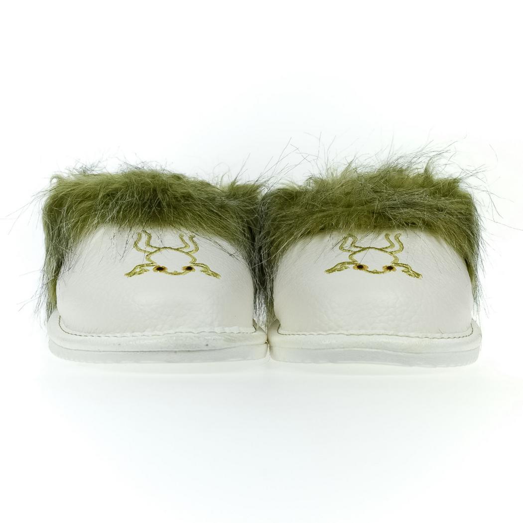 JOHN-C Dámske kožené zateplené biele papuče ŽABIČKA
