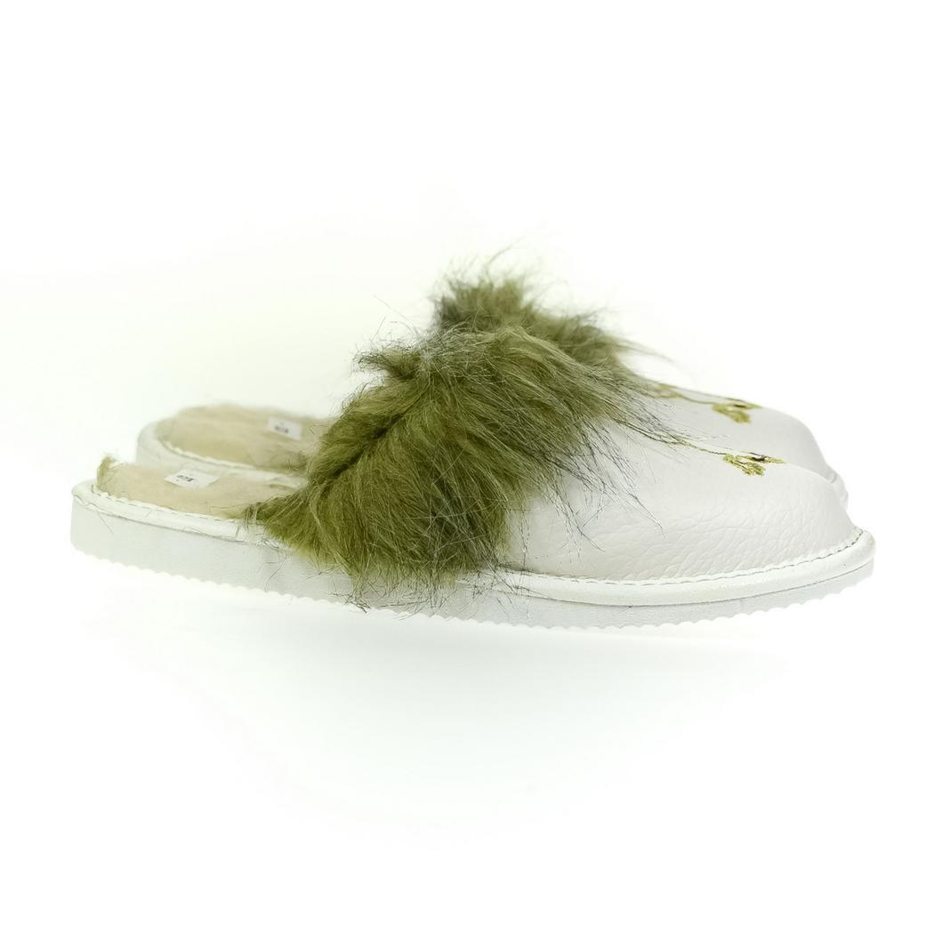 JOHN-C Dámske kožené zateplené biele papuče ŽABIČKA
