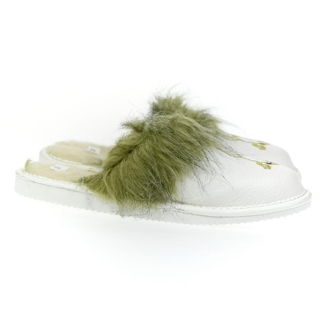 JOHN-C Dámske kožené zateplené biele papuče ŽABIČKA